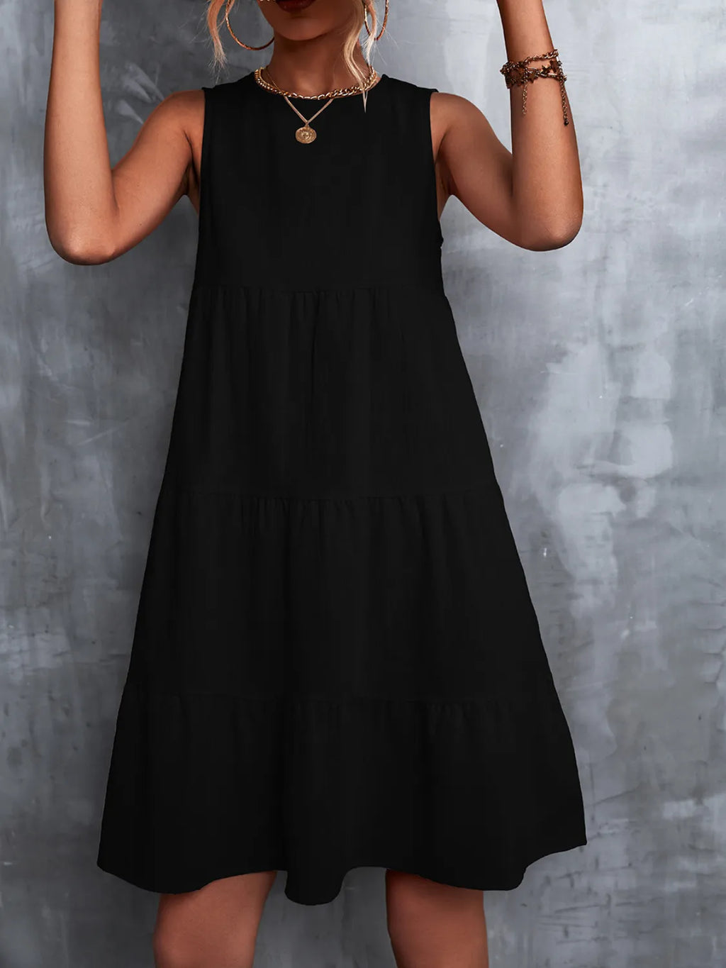 Tiered Round Neck Sleeveless Mini Tank Dress