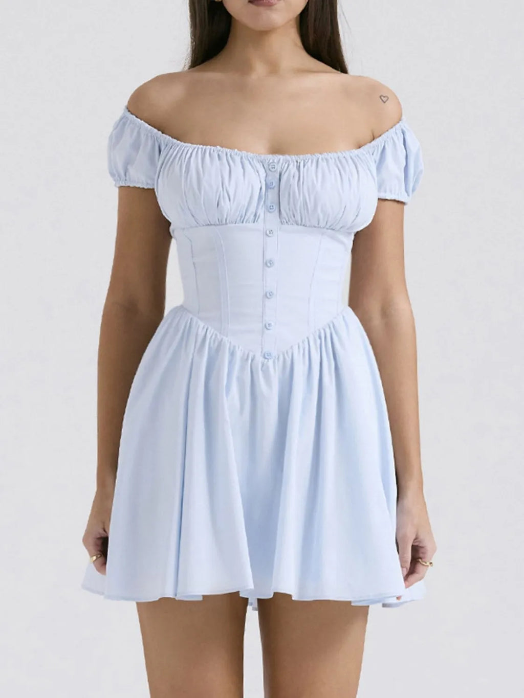 Square Neck Cap Sleeve Mini Dress