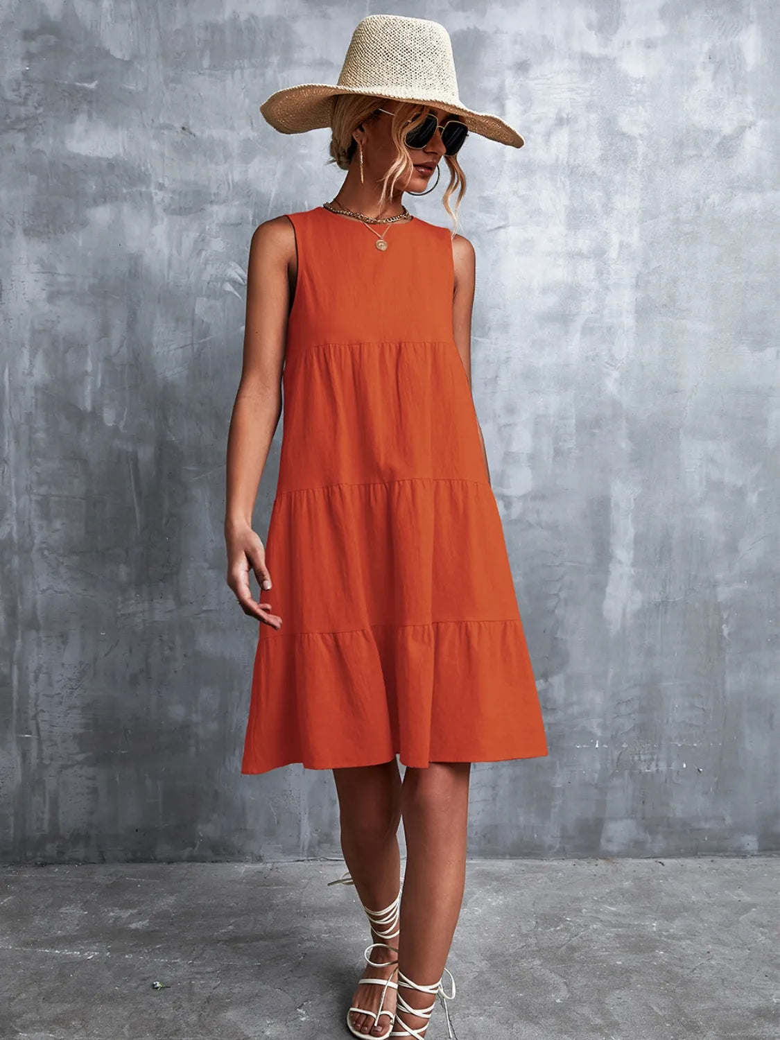 Tiered Round Neck Sleeveless Mini Tank Dress