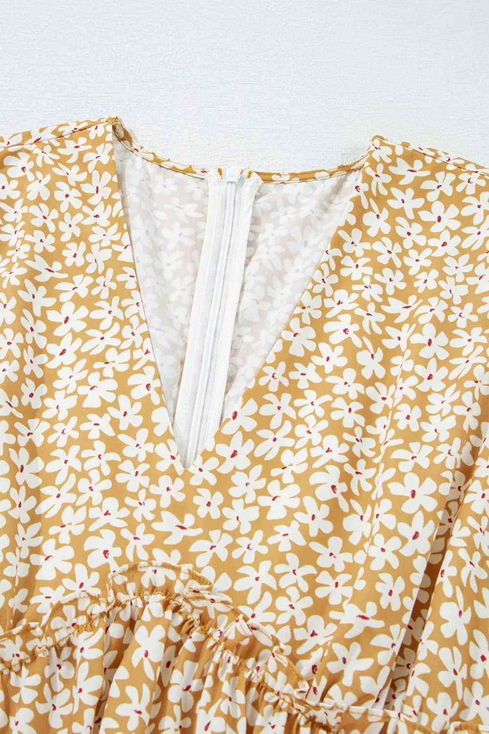 Floral Short Sleeve Surplice Frilly Tiered Mini Dress