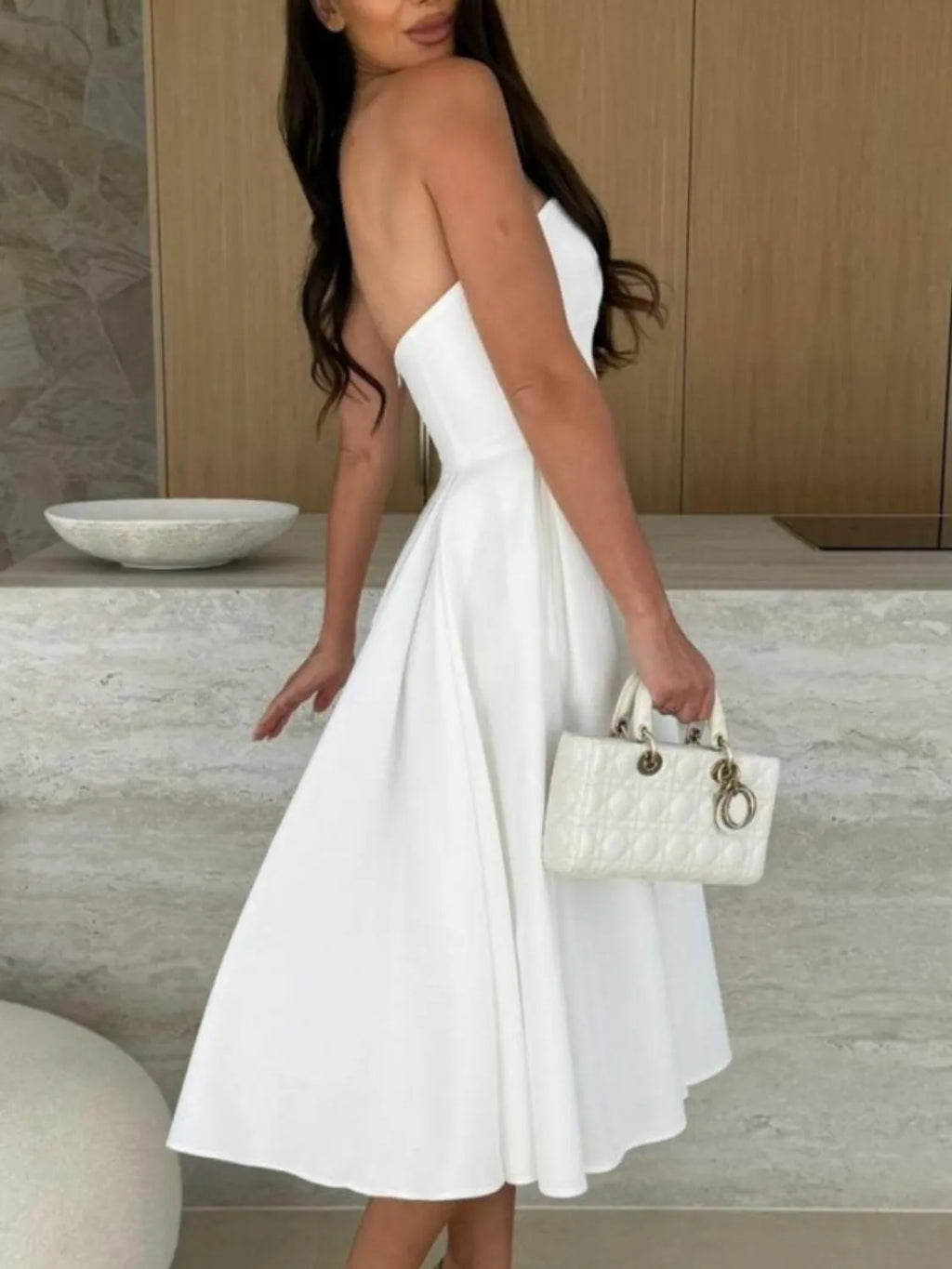 Solid Color Tube Midi Dress