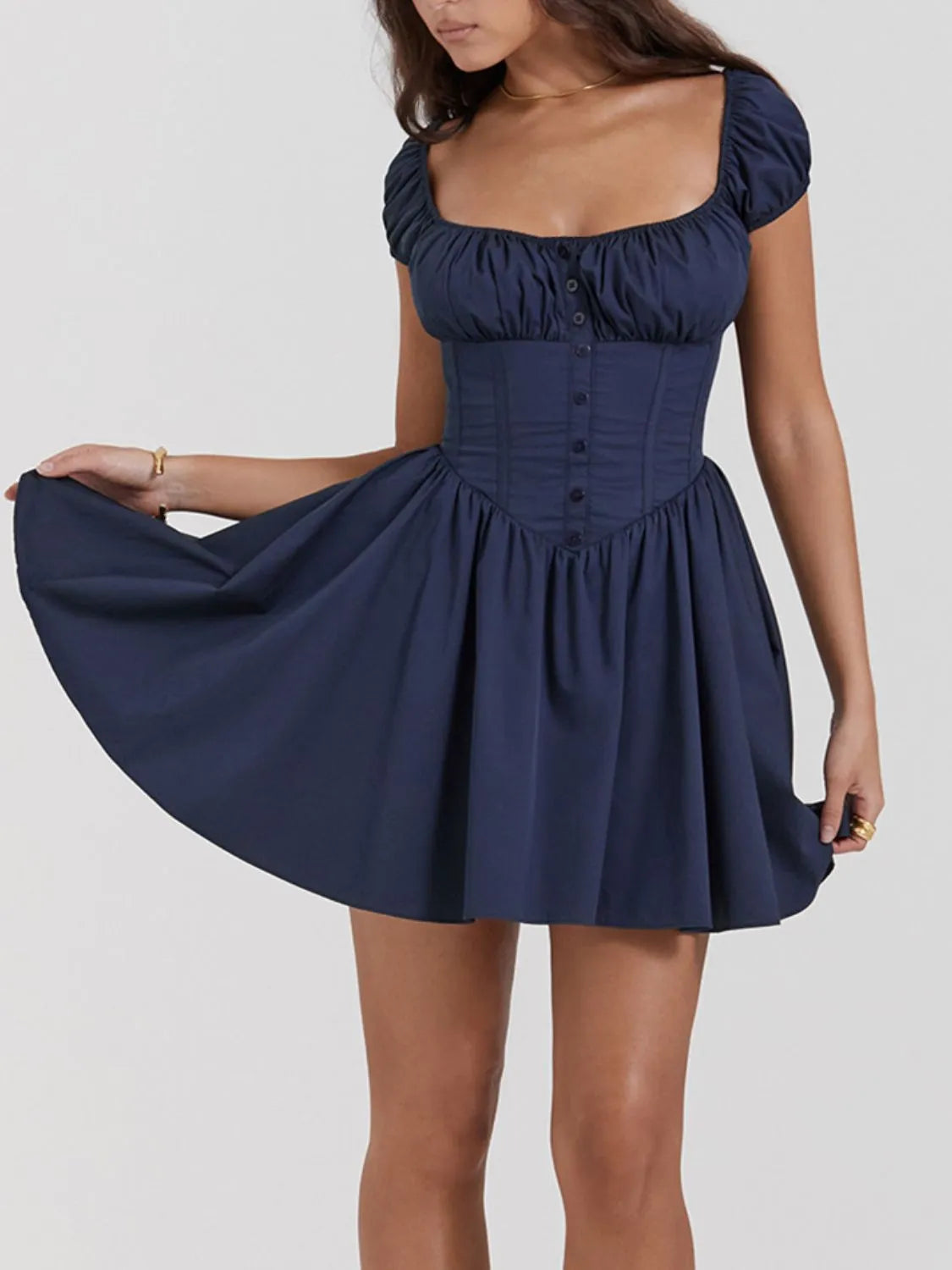 Square Neck Cap Sleeve Mini Dress