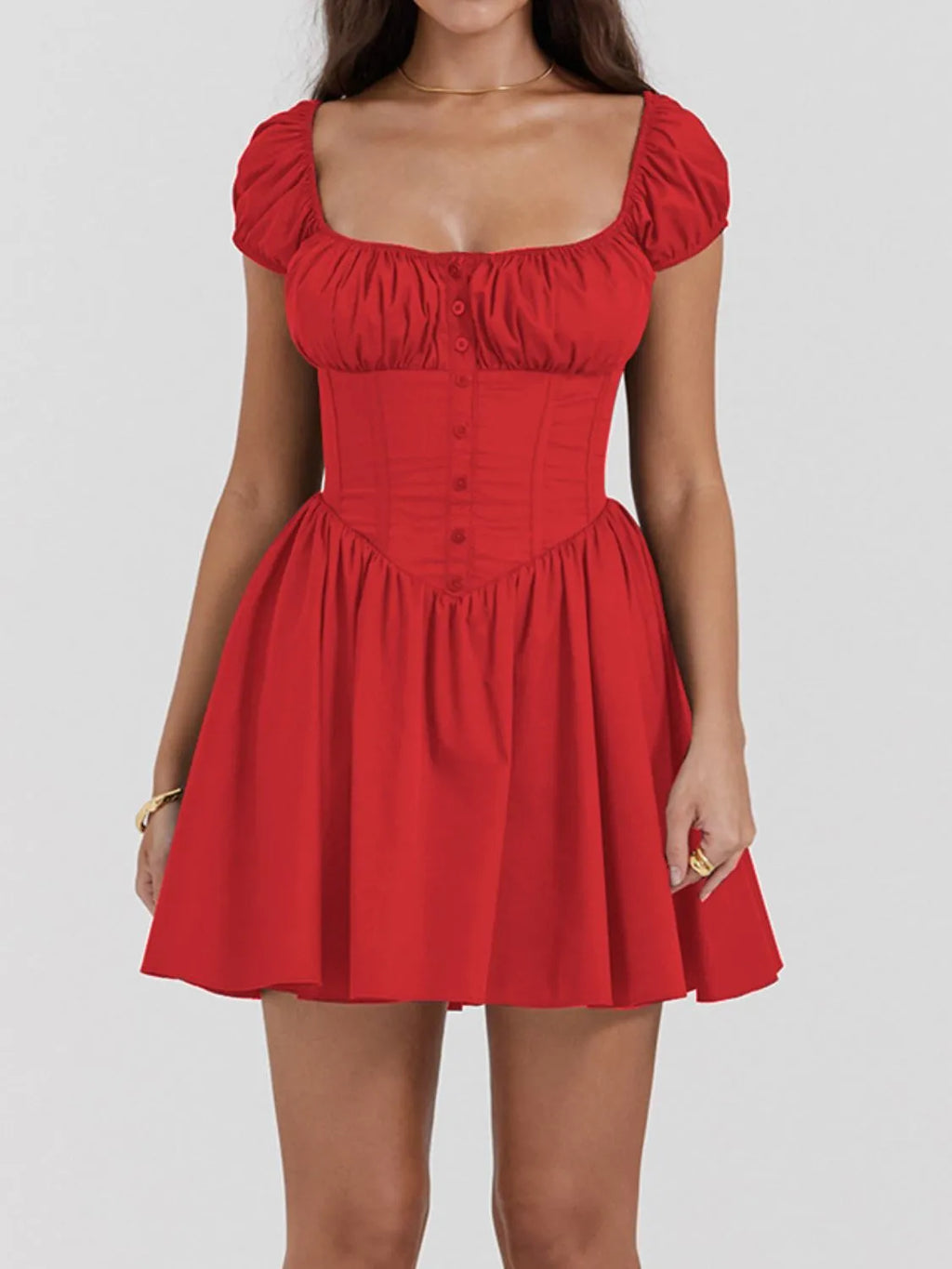 Square Neck Cap Sleeve Mini Dress