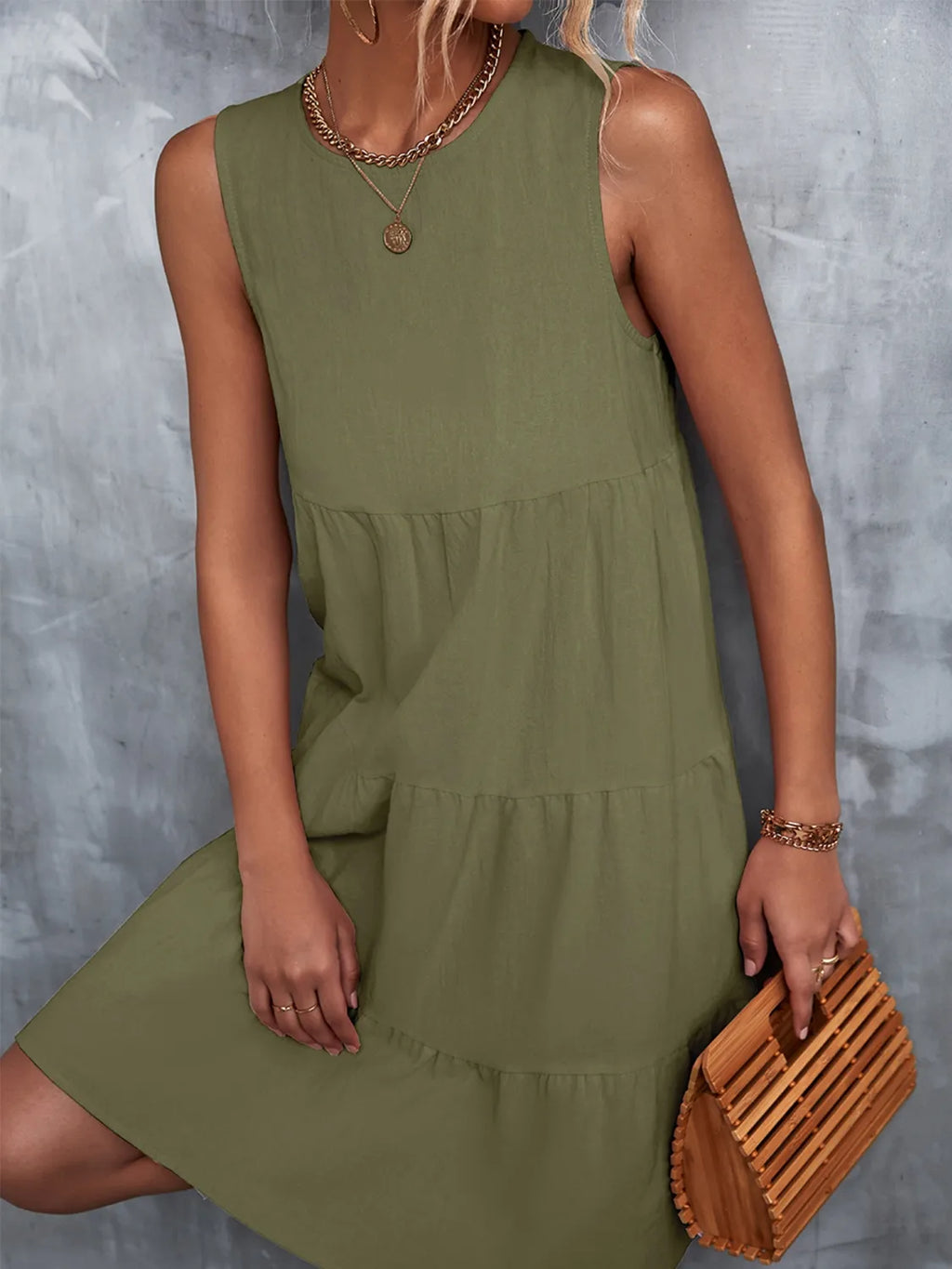 Tiered Round Neck Sleeveless Mini Tank Dress
