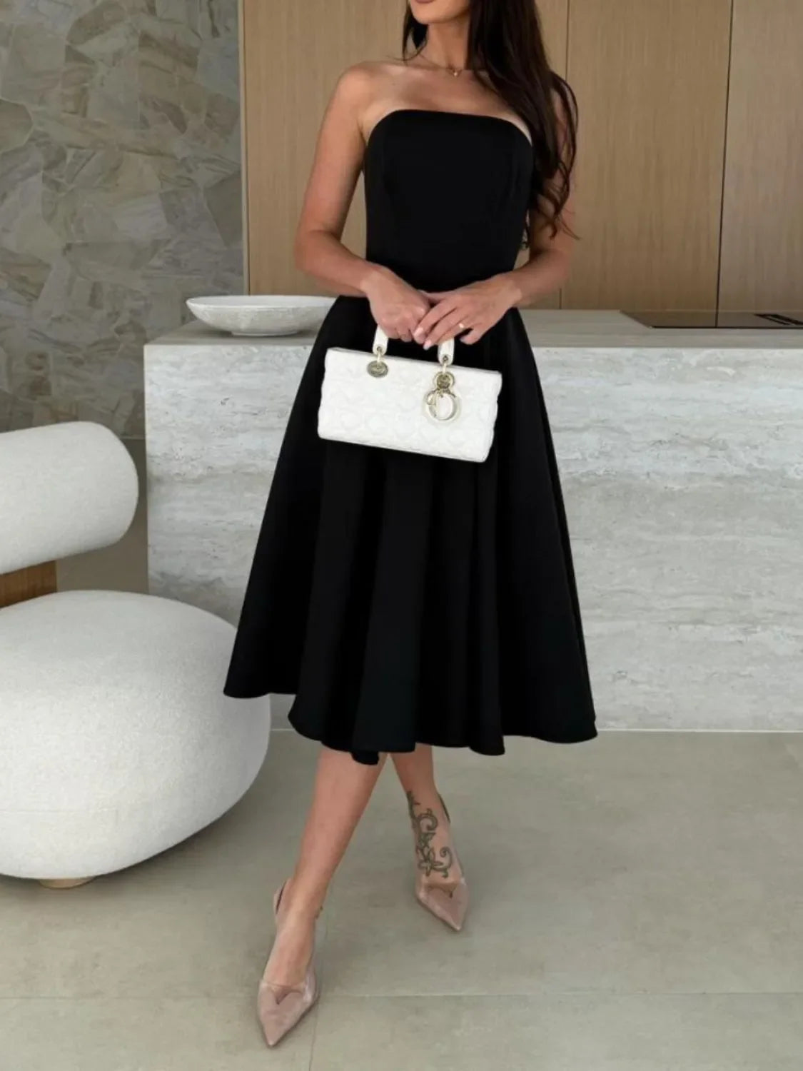 Solid Color Tube Midi Dress