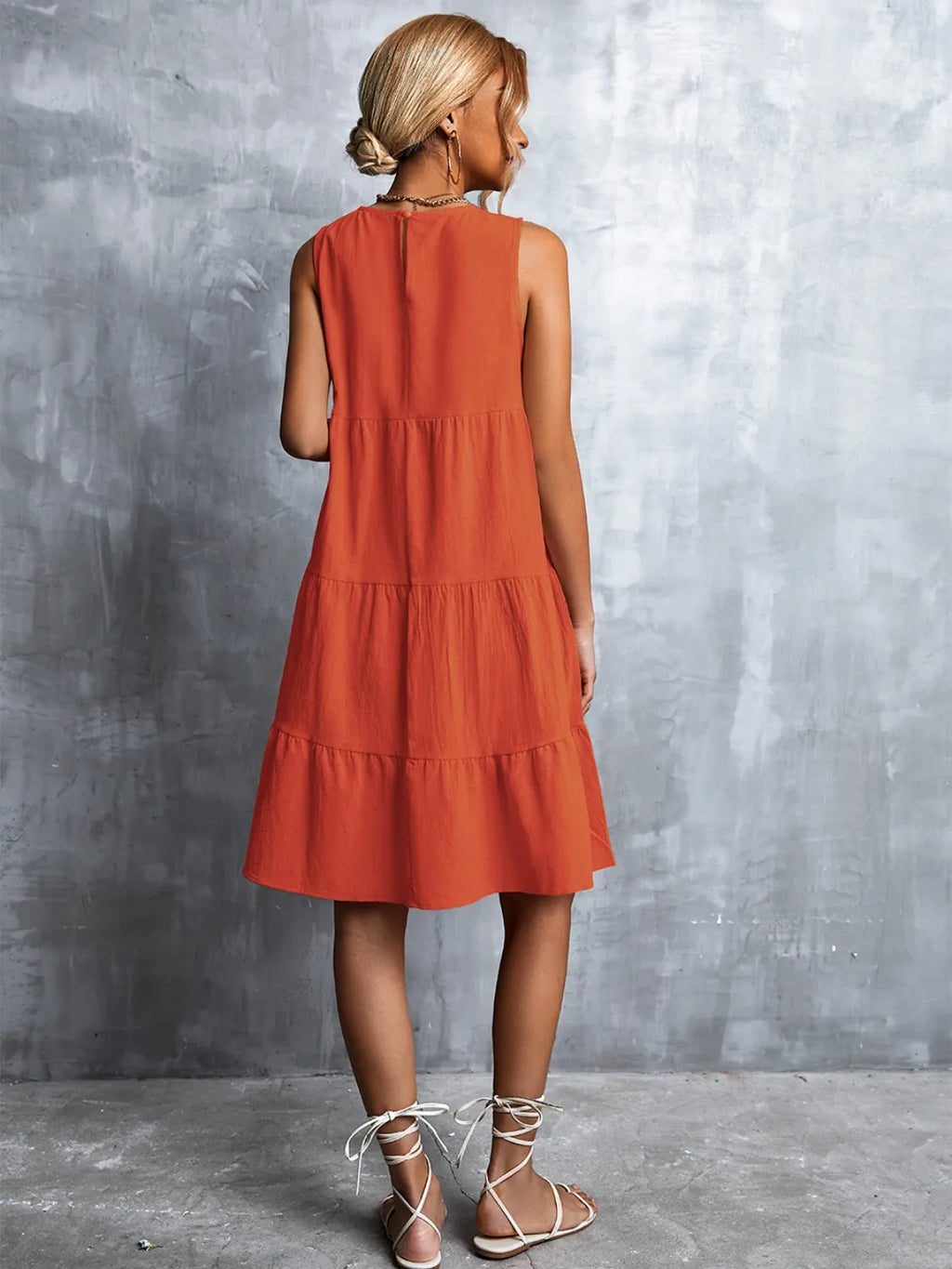 Tiered Round Neck Sleeveless Mini Tank Dress