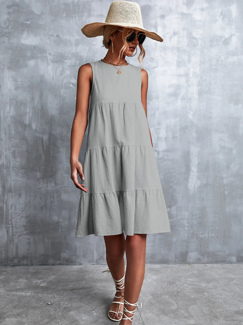 Tiered Round Neck Sleeveless Mini Tank Dress
